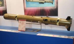 A rocket shaped gold color NAG - Anti Tank Guided Missile